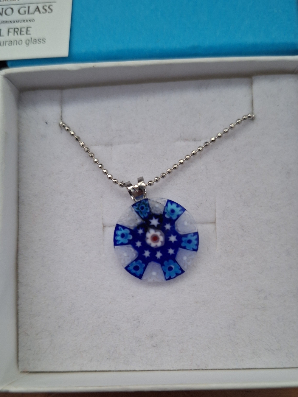 Murano Blue Floral Millefiori Necklace Set - Picture 3 of 5